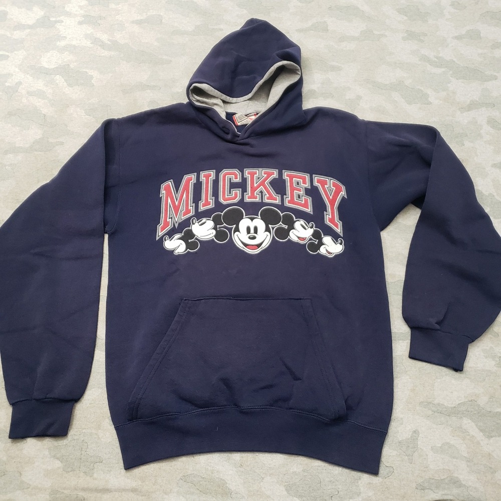Vintage Disney Sweatshirt Women Small Blue Pockets Pullover Hoodie Mickey Mouse